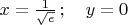 $x=\frac{1}{\sqrt{e}}\, ; \quad  y = 0$