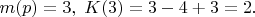$m(p)=3,\;K(3)=3-4+3=2.$