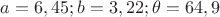 $a=6,45; b=3,22; \theta=64,9$ $a=6,45; b=3,22; \theta=64,9$