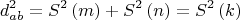 $$\[
d_{ab}^2  = S^2 \left( m \right) + S^2 \left( n \right) = S^2 \left( k \right)
\]$