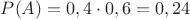 $P(A)=0,4\cdot 0,6=0,24$