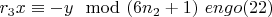 $r_3x\equiv -y\mod (6n_2 + 1) \ engo(22)$