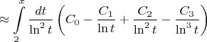 $$\approx \int\limits_{2}^{x}\frac{dt}{\ln^2t}\left(C_0 - \frac{C_1}{\ln t} +  \frac{C_2}{\ln^2t} - \frac{C_3}{\ln^3t}\right)$$
