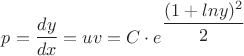$p=\dfrac{dy}{dx}=uv=C\cdot e^{\dfrac{(1+lny)^2}{2}}$