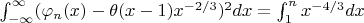 $\int_{-\infty}^\infty (\varphi_n(x)-\theta(x-1)x^{-2/3})^2 dx=\int_1^n x^{-4/3}dx$
