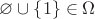 $\varnothing\cup\{1\}\in \Omega$
