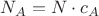 $N_A = N \cdot c_A$