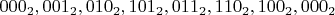 $000_2,001_2,010_2,101_2,011_2,110_2,100_2,000_2$