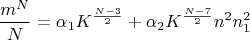 $$\frac{m^N}N=\alpha_1K^{\frac{N-3}2}+\alpha_2K^{\frac{N-7}2}n^2n_1^2