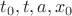 $t_0,t,a,x_0$ $t_0,t,a,x_0$
