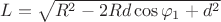 $L=\sqrt{R^2-2Rd \cos \varphi_1 +d^2}$