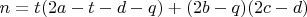 $n=t(2a-t-d-q)+(2b-q)(2c-d)$