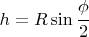 $h=R \sin\cfrac{\phi}{2}$