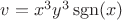 $v=x^3y^3\operatorname{sgn}(x)$
