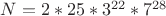 $N=2*25*3^{22}*7^{28}$