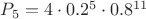 $P_5=4\cdot0.2^5\cdot 0.8^{11}$