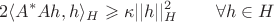 $$2\langle A^*Ah,h\rangle_H\geqslant\kappa||h||_H^2\hphantom{aaaa} \forall h\in H$$