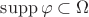 $\operatorname{supp}\varphi\subset\Omega$ $\operatorname{supp}\varphi\subset\Omega$