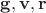 $\mathbf g, \mathbf v, \mathbf r$