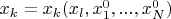 $x_k=x_k(x_l,x_1^0,...,x_N^0)$