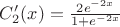 $C'_2(x)=\frac {2e^{-2x}}{1+e^{-2x}}$