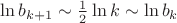 $\ln b_{k+1} \sim \frac{1}{2} \ln k \sim \ln b_k$
