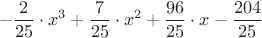 $$-\frac{2}{25}\cdot x^3+\frac{7}{25}\cdot x^2+\frac{96}{25}\cdot x-\frac{204}{25}$$