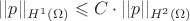 $||p||_{H^1(\Omega)}\leqslant C\cdot ||p||_{H^2(\Omega)}$