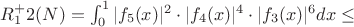 $R^{+}_12(N)=\int_{0}^{1} {|f_5(x)|^2  \cdot |f_4(x)|^4 \cdot |f_3(x)|^6 dx} \leq $