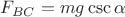 $\[{F_{BC}} = mg\csc \alpha \]$