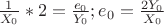 $\frac{1}{X_0}*2=\frac{e_0}{Y_0};e_0=\frac{2Y_0}{X_0}$