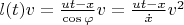 $l(t)v=\frac{ut-x}{\cos\varphi}v=\frac{ut-x}{\dot{x}}v^2$