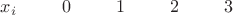 $x_i\;\;\;\;\;\;\;\;\;0\;\;\;\;\;\;\;\;\;1\;\;\;\;\;\;\;\;\;2\;\;\;\;\;\;\;\;\;3$
