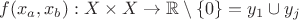 $f(x_a,x_b) : X \times X \to \mathbb{R}\setminus \{0\} = y_1 \cup y_j$