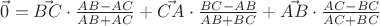 $\vec{0}=\vec{BC}\cdot\frac{AB-AC}{AB+AC}+\vec{CA}\cdot\frac{BC-AB}{AB+BC}+\vec{AB}\cdot\frac{AC-BC}{AC+BC}$
