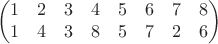$$\begin{pmatrix}
1 & 2 & 3 & 4 & 5 & 6 & 7 & 8\\
1 & 4 & 3 & 8 & 5 & 7 & 2 & 6  
\end{pmatrix}$$