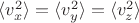 $\langle v_x^2\rangle=\langle v_y^2\rangle=\langle v_z^2\rangle$