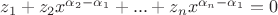 $z_1 + z_2x^{\alpha_2 - \alpha_1} + ... + z_nx^{\alpha_n - \alpha_1} = 0$