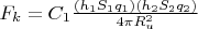 $F_k=C_1\frac{(h_1 S_1 q_1)(h_2 S_2 q_2)}{4\pi R_u^2 }$
