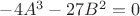 $-4A^3-27B^2=0$