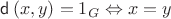 $\mathsf{d}\left(x,y\right)=1_G \Leftrightarrow x=y $