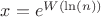 $x=e^{W(\ln(n))}$