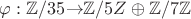 $\varphi : \mathbb Z/35 \mathbb \rightarrow \mathbb Z/5Z \oplus \mathbb Z/7 \mathbb Z$
