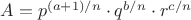 $A=p^{(a+1)/n}\cdot q^{b/n}\cdot r^{c/n}$