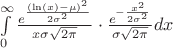 $\int\limits_{0}^{\infty} \frac{e^{\frac{(\ln(x)-\mu)^2}{2\sigma^2}}}{x\sigma\sqrt{2\pi}}\cdot\frac{e^{-\frac{x^2}{2\sigma^2}}}{\sigma\sqrt{2\pi}}dx $