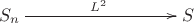 $\xymatrix{S_n\ar[rrr]^{L^2}&&&S}$