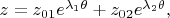 $z=z_{01}e^{\lambda_1\theta}+z_{02}e^{\lambda_2\theta},$
