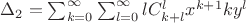 $\Delta_2=\sum^{\infty}_{k=0}\sum^{\infty}_{l=0}lC_{k+l}^lx^{k+1}k y^l $