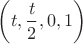 $\left( t,\dfrac t2,0,1\right)$