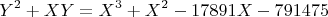 $$Y^2+XY=X^3+X^2-17891X-791475$$